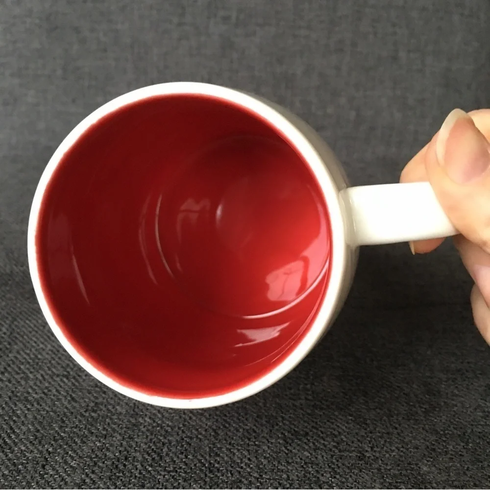 Holiday “jolly” Coffee Mug, Red, Cream, 15 oz